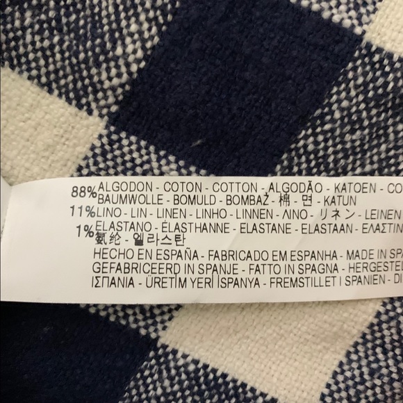 Zara Navy/Cream Gingham Linen Top Sz. M - Picture 4 of 4